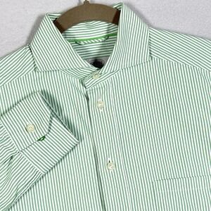 Eton Shirt Mens 38 Green White Striped Slim Fit Button Up Long Sleeve Dress